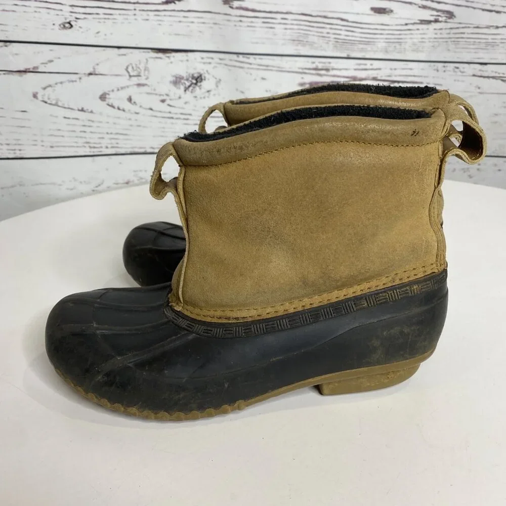 Lands End Boys Brown Insulated Flannel Lined Chelsea Laceless Duck Boots Size 2